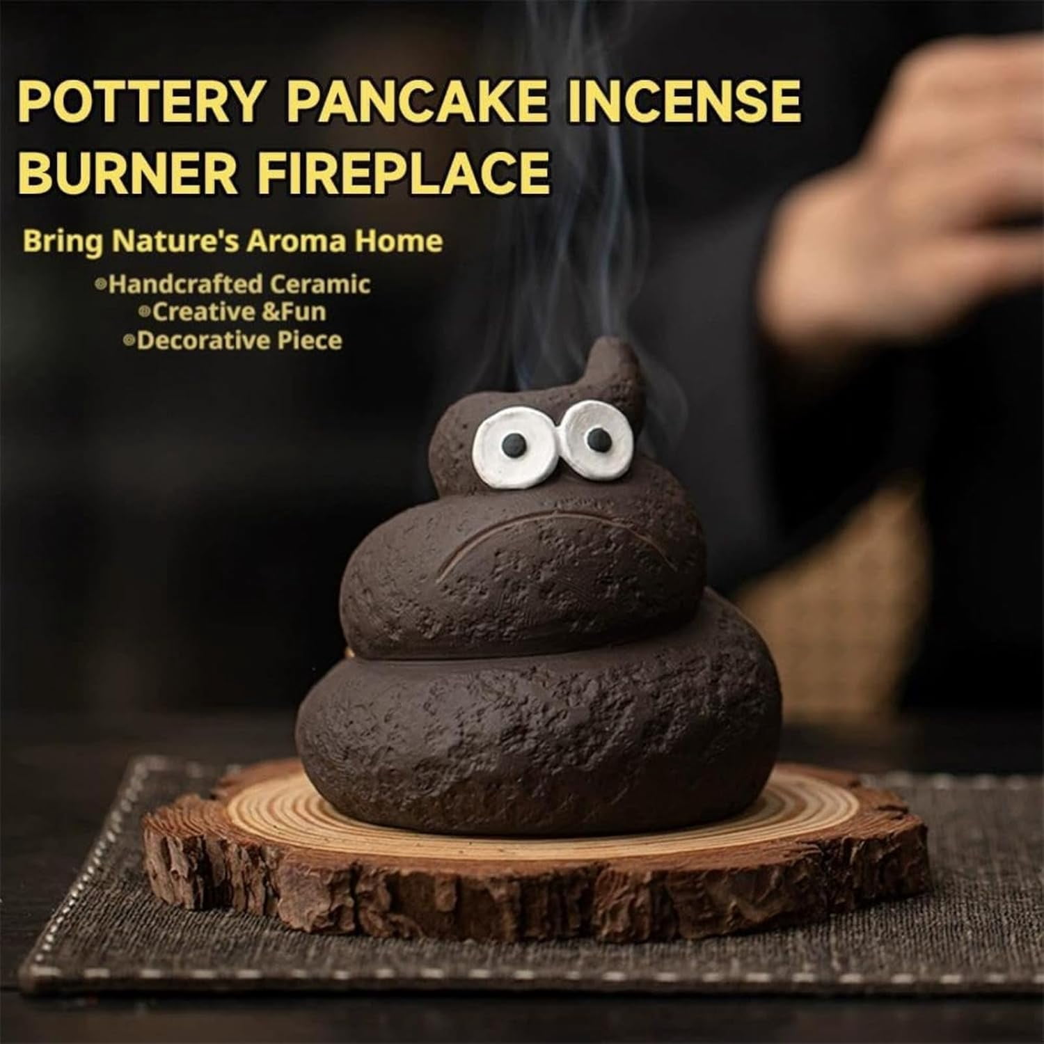 Handmade Poop-Shaped Ceramic Incense Burner, Funny Aromatherapy Decor, Creative Mini Ceramic Fireplace Fragrance Holder for Meditation,Yoga,and Home Decor Gift