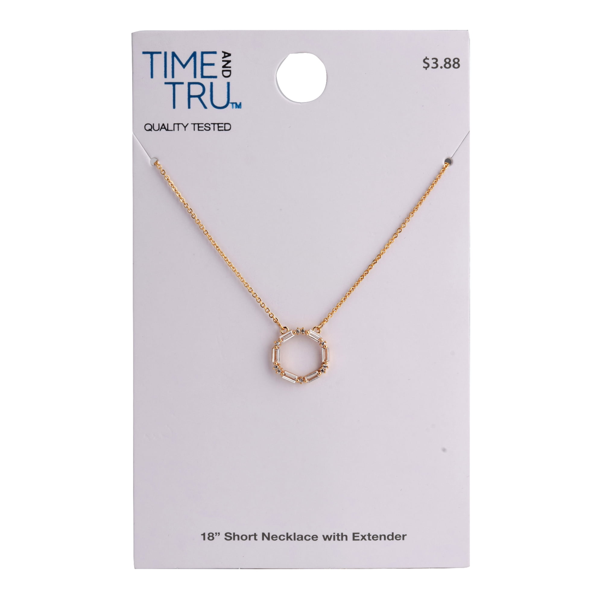 Time And Tru Women's Gold Tone Baguette Crystal Stone Delicate Pendant Necklace