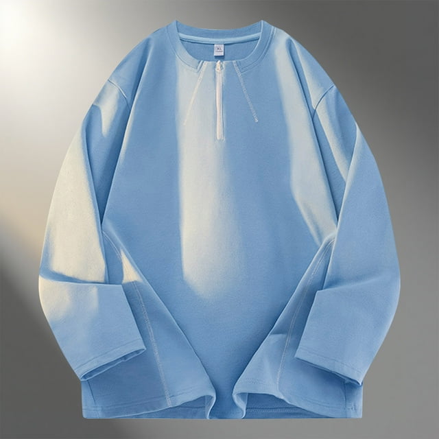 pstuiky camisas de manga larga para hombre, Blusas/camisas casuales de moda para hombre, de color liso, de manga larga, cuello redondo y cremallera Tops de hombre xl