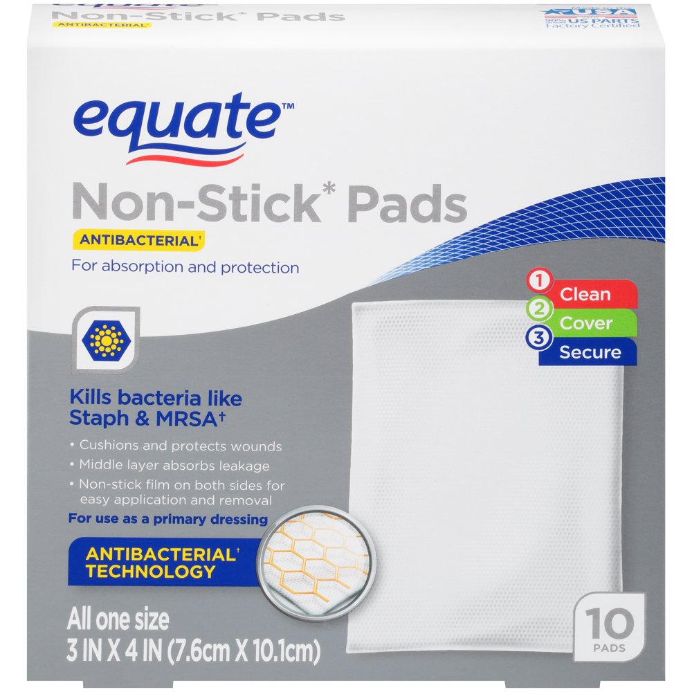 Equate Antibacterial NonStick Pads, 3" x 4", 10 Count