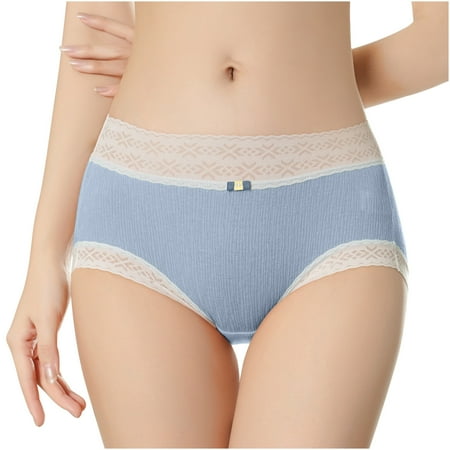 

YWDJ Ladies Underwear Mid-waist Cotton Girl Underwear Cotton Comfortable Soft Briefs Contrast Color Blue XL