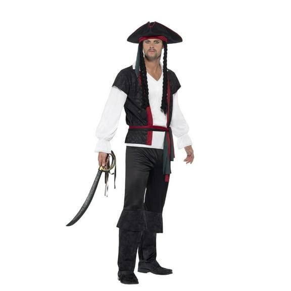 42" Black and White Pirate Captain Men Adult Halloween Costume - Small