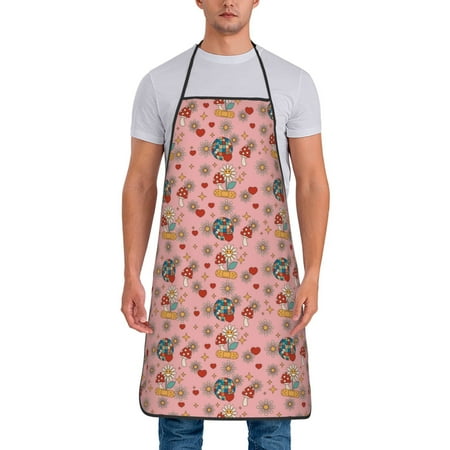 

Xecao Retro 70s 60s Hippie Flower Print Funny BBQ Chef Aprons for Men Women Adjustable Kitchen Cooking Aprons with Pocket Waterproof Oil Proof No Pilling Fading