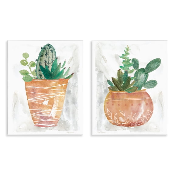Stupell Industries Boho Cacti & Succulents Plants & Flowers Painting Unframed Art Print Wall Art, 11 x 14, Set of 2