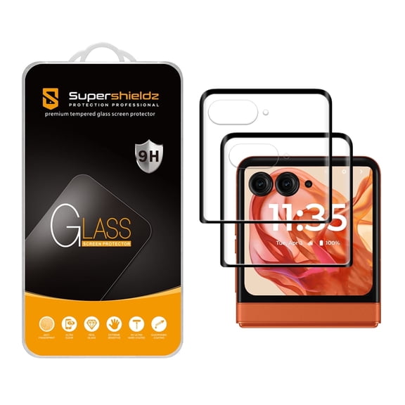 (2 Pack) Supershieldz Designed for Motorola Razr 2026/ 2025/ 2024 (Front screen) Tempered Glass Screen Protector, 3D Curved Glass, Anti Scratch, Bubble Free (Black)
