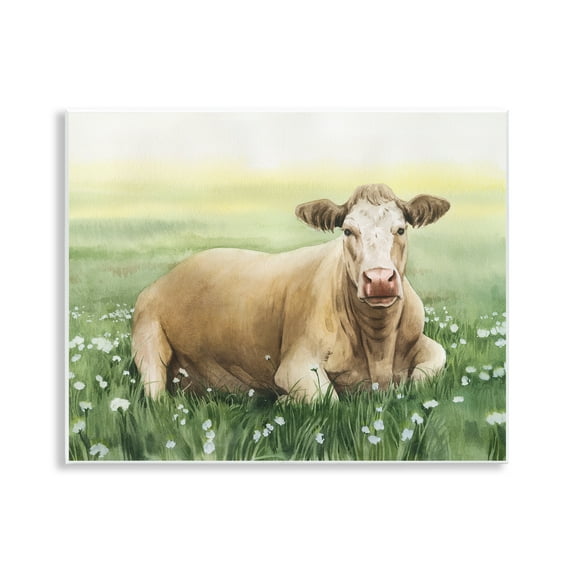 Stupell Industries Resting Beige Cow Animals & Insects Painting Unframed Art Print Wall Art, 14 x 11