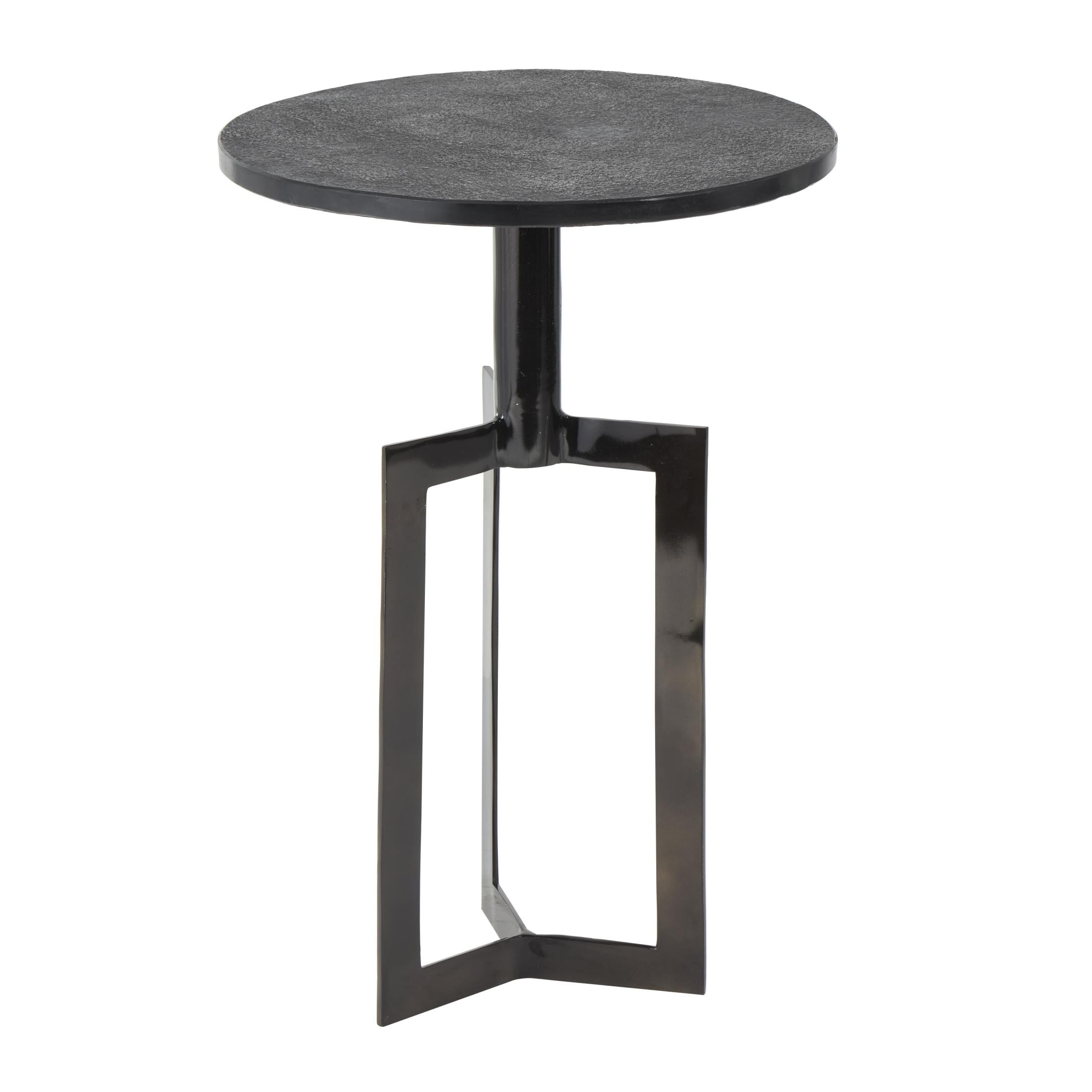 DecMode 16" x 24" Black Aluminum Metal Tripod Shaped Accent Table with Black Marble Tabletops, 3-Pieces