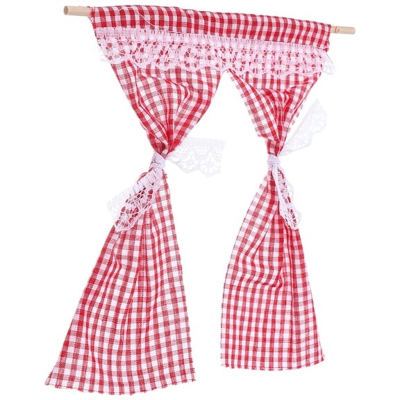 NIYANGLE 1Pcs Red Cotton Miniature House Lace Curtain for Tiny House Accessories