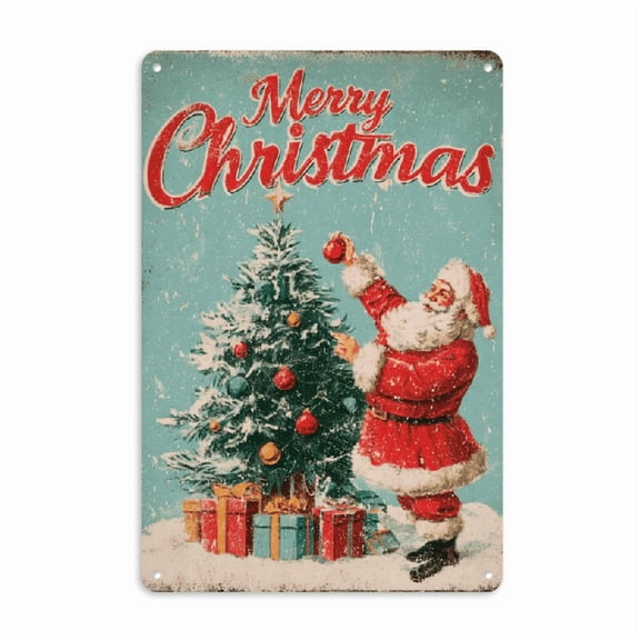 Metal Sign Christmas Santa Vintage Christmas Tree Tin Sign for Home Kitchen Garden Yard Indoor Office Decor 8x12 inch, 2D Flat