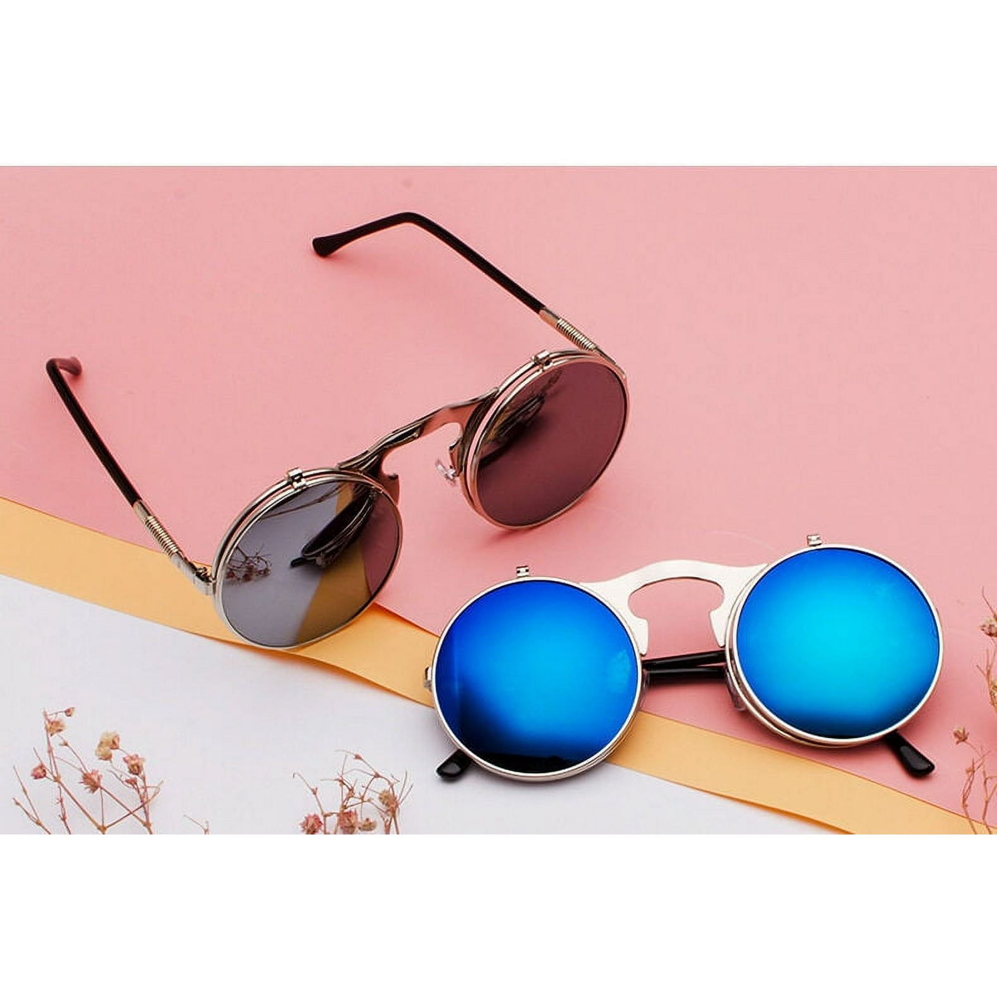 Fashion Flip Up Steampunk Sunglasses Men Round retro sunglasses Vintage Mens Sunglass Driving Pilot Glasses Sunproof UV400 Walmart