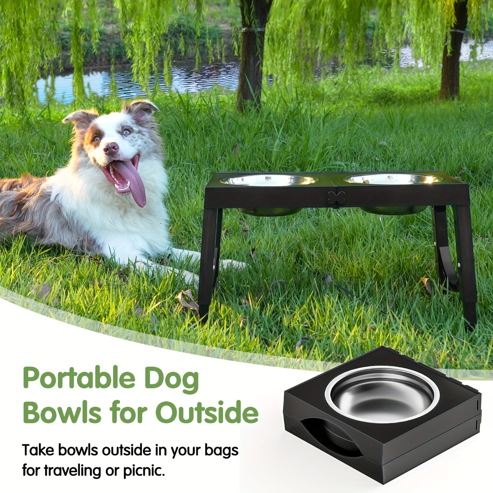 X XBEN 2-Pack Elevated Dog Bowls Stand, 5-Level Height Adjustable Feeder with 2 Stainless Steel Bowls, Anti-Slip Joint Relief Food Water Dish for Small Medium Large Dogs