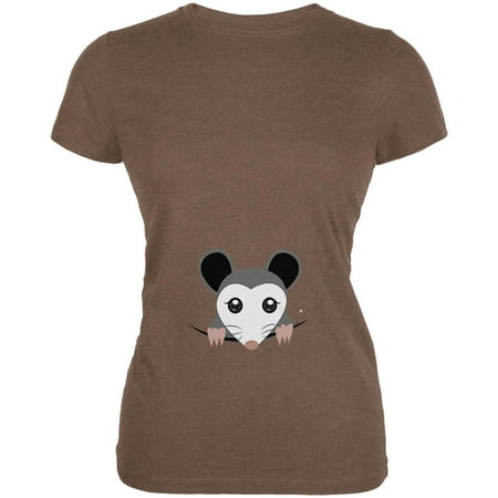 Halloween Peeking Possum Costume Juniors Soft T Shirt Heather Brown