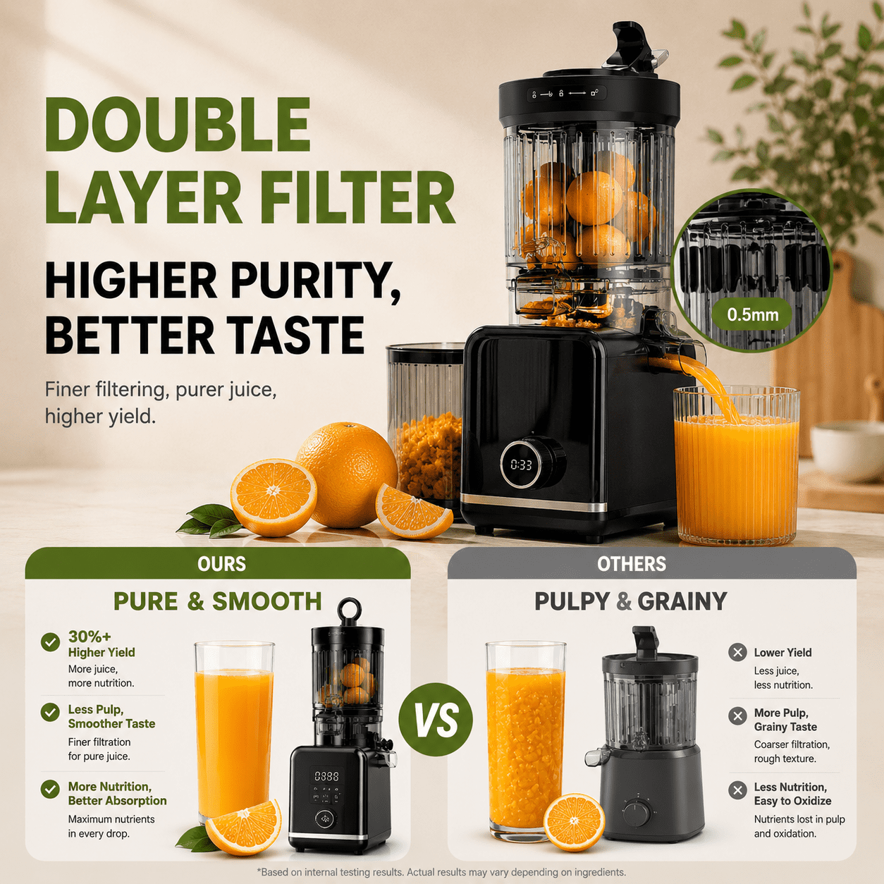Hicloud 200W Juicer, Cold Press Juicer with 4.4" Large Feed Chute, Electronic 5-Speed Masticating Juicer Machines for Whole Vegetables & Fruits, High-yield Juice Maker, Easy Clean