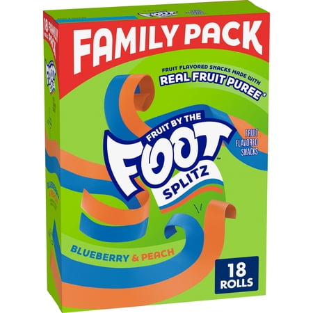 Fruit by the Foot Splitz Fruit Flavored Snacks, Blueberry and Peach, 18 Rolls, 13.5 oz