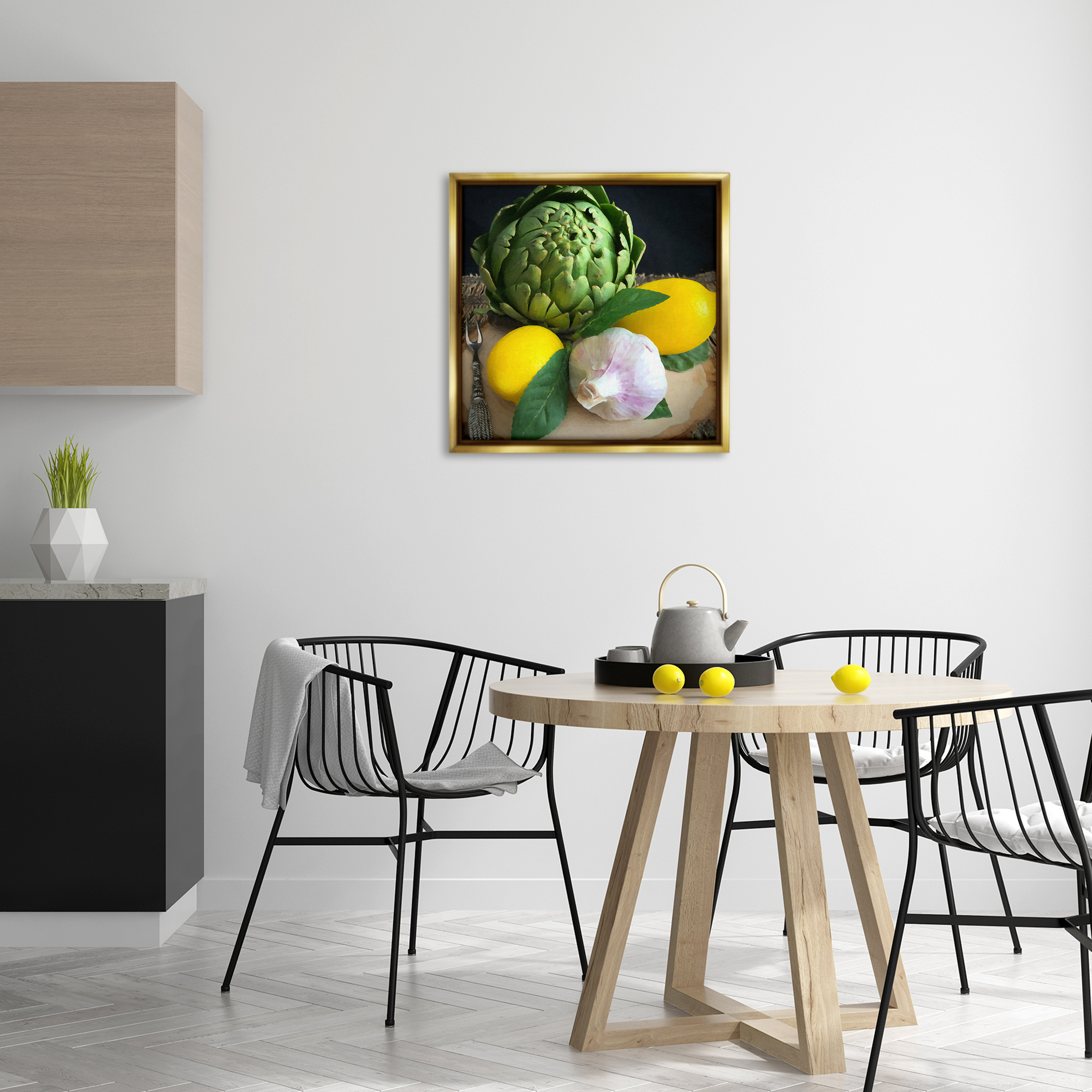 Stupell Industries Fruit & Vegetable Still Life Food & Beverage Painting Gold Floater Framed Canvas Art Print Wall Art, 25 x 25