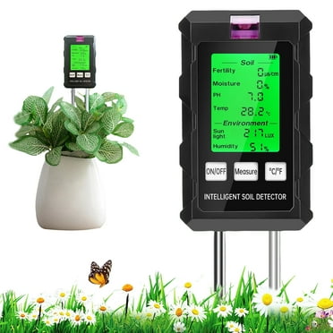 Katinyos Soil Moisture Meter, 6-in-1 Soil Test Kit with Backlight LCD Screen, Soil Tester with Dual Probe for Fertility/Moisture/PH/Temperature/Sunlight/Humidity