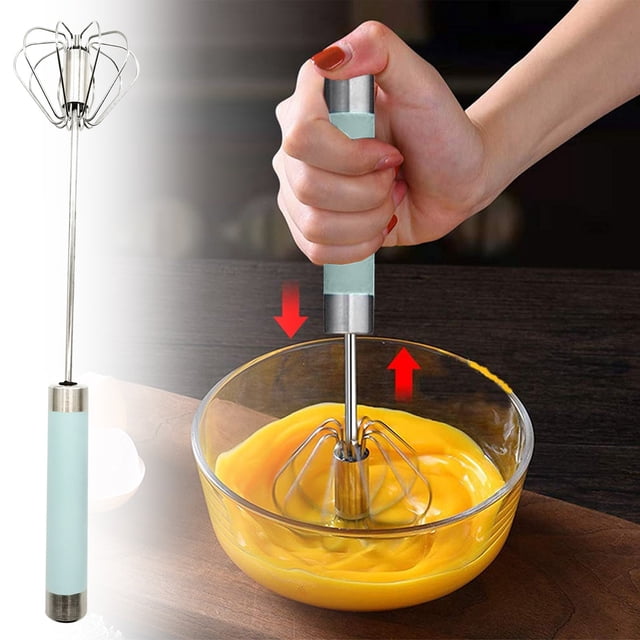 Batidor de huevos semiautomático de empuje manual de acero inoxidable para mezclar y espumar