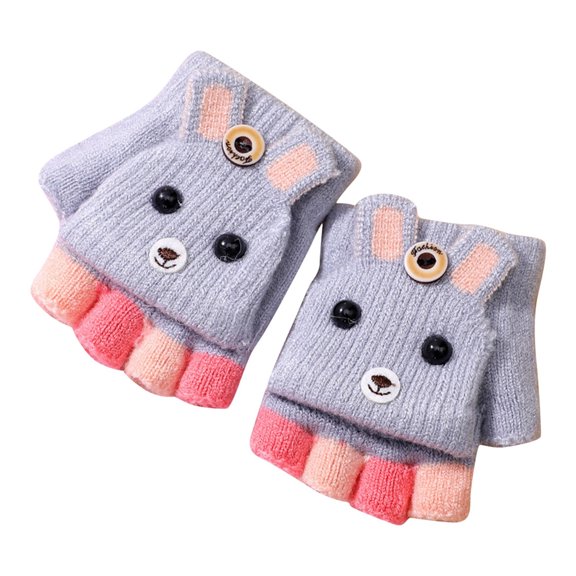 NOKIO Children'S Flip-Back Half-Gloves Convertible Boys Flip Winter Kids Gloves Fingerless Cover Toddler Knit With Mitten Cartoon Top Wool For Girls Winter Sports Equipment Children'S Ski Gloves