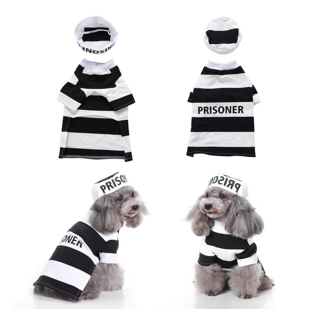 Pet Prisoner Costume with Hat Halloween Cosplay Clothing Wear resisting Dog Cat Prison Uniform for Kinds of Puppies Walmart