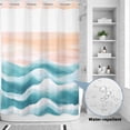 thumbnail image 4 of No Hook Shower Curtain with Built-in Rings - Abstract Coastal Washable Waterproof Fabric Bathroom Curtains for Hotel,Rentals, Stall 48 X 72 Inch , Ocean Waves Pink Turquoise, 4 of 9