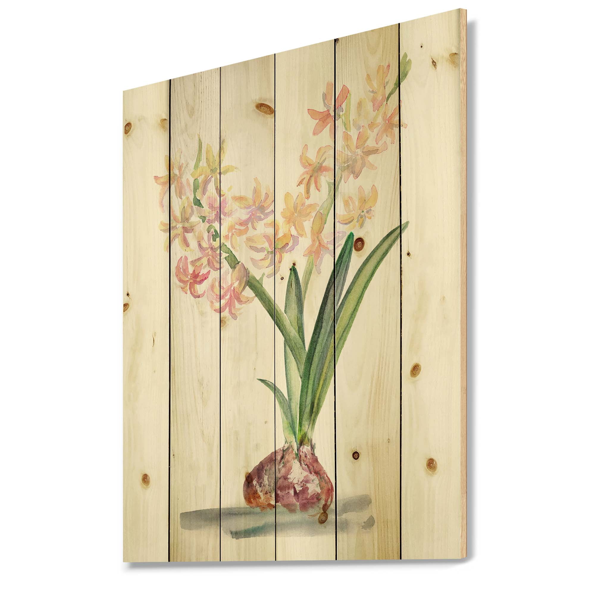 Designart 'Blossoming Hyacinth' Traditional Print on Natural Pine Wood