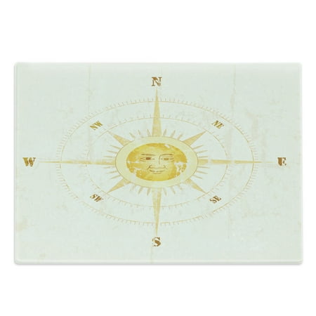

Compass Cutting Board Vintage Boating Windrose with the Face of the Sun in the Middle North South East West Decorative Tempered Glass Cutting and Serving Board Large Size Yellow by Ambesonne