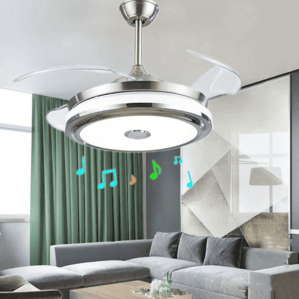EASYG 42'' Modern Retractable Ceiling Fans with Smart Bluetooth Music Player Chandelier 3 Colors Invisible Blades with Remote Control