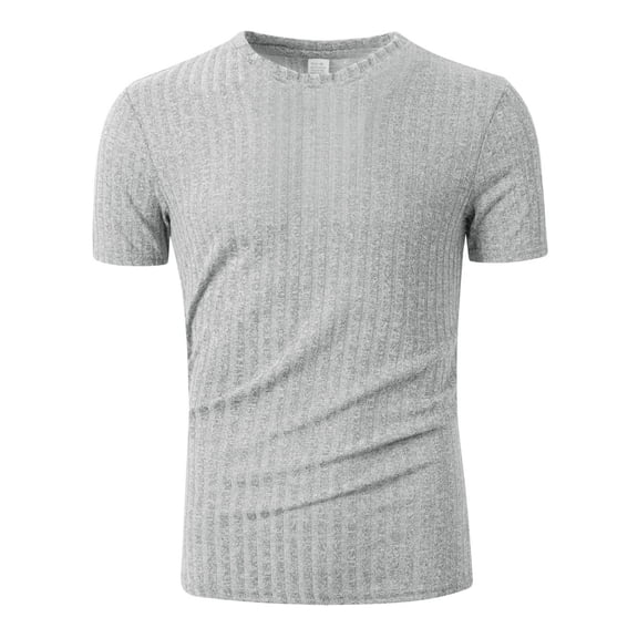 Men's Ribbed Knit T-Shirt Short-Sleeve Casual Solid Basic Top Soft Stretch Fabric Spring & Summer Versatile Daily Tees,White,XXXL