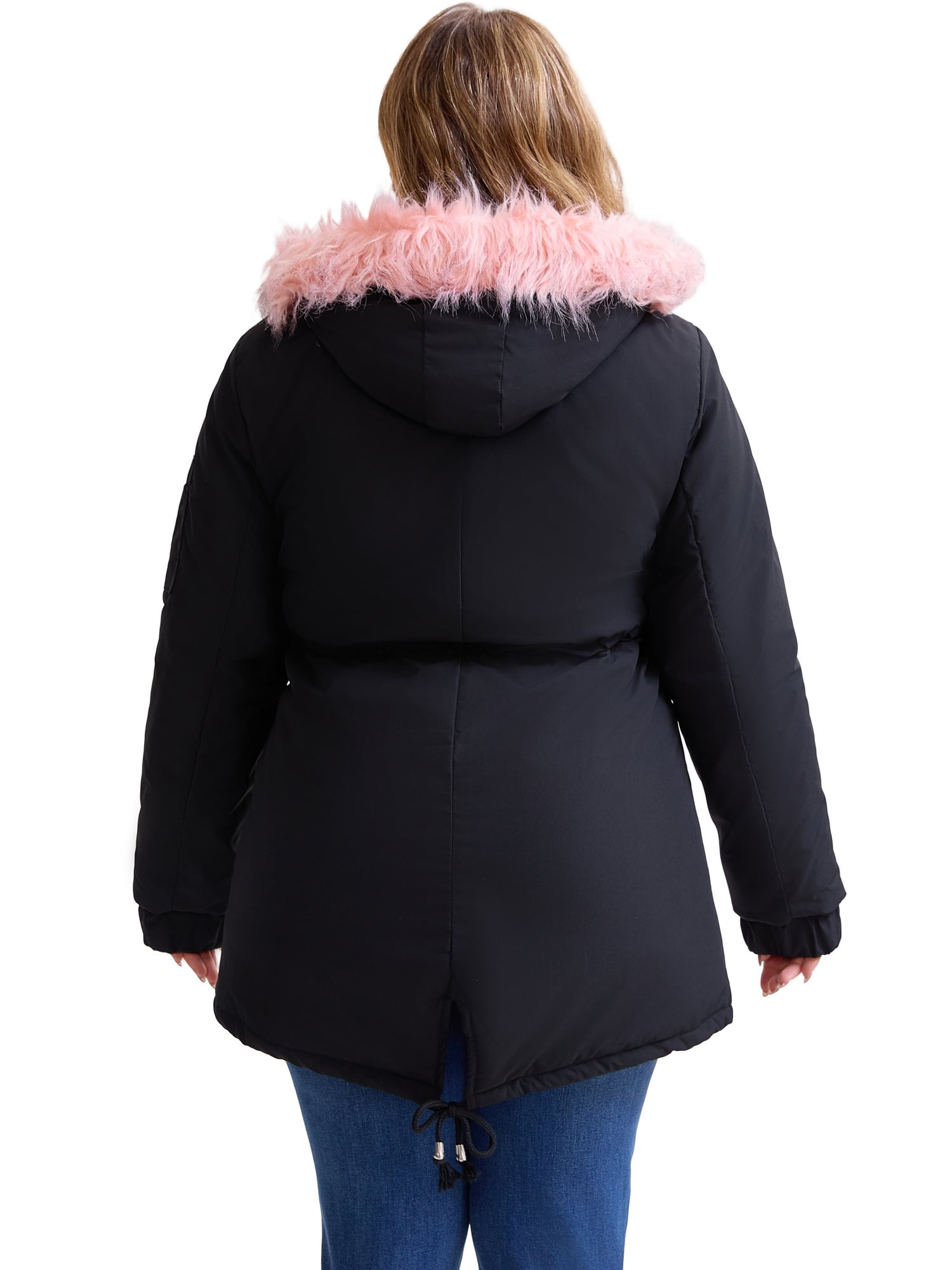 DARING DIVA Women's Plus Parka Jacket Fleece Lined Zipper Coat Black Pink 2X