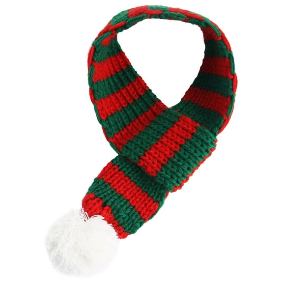 MUSEYA Kitten New Year Scarf Knit Red and Green Striped 1Set Holiday Fun