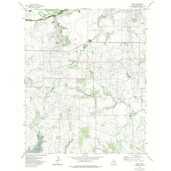 Topographical Map - Clara Texas Quad - USGS 1972 - 23 x 28.30 - Vintage Wall Art