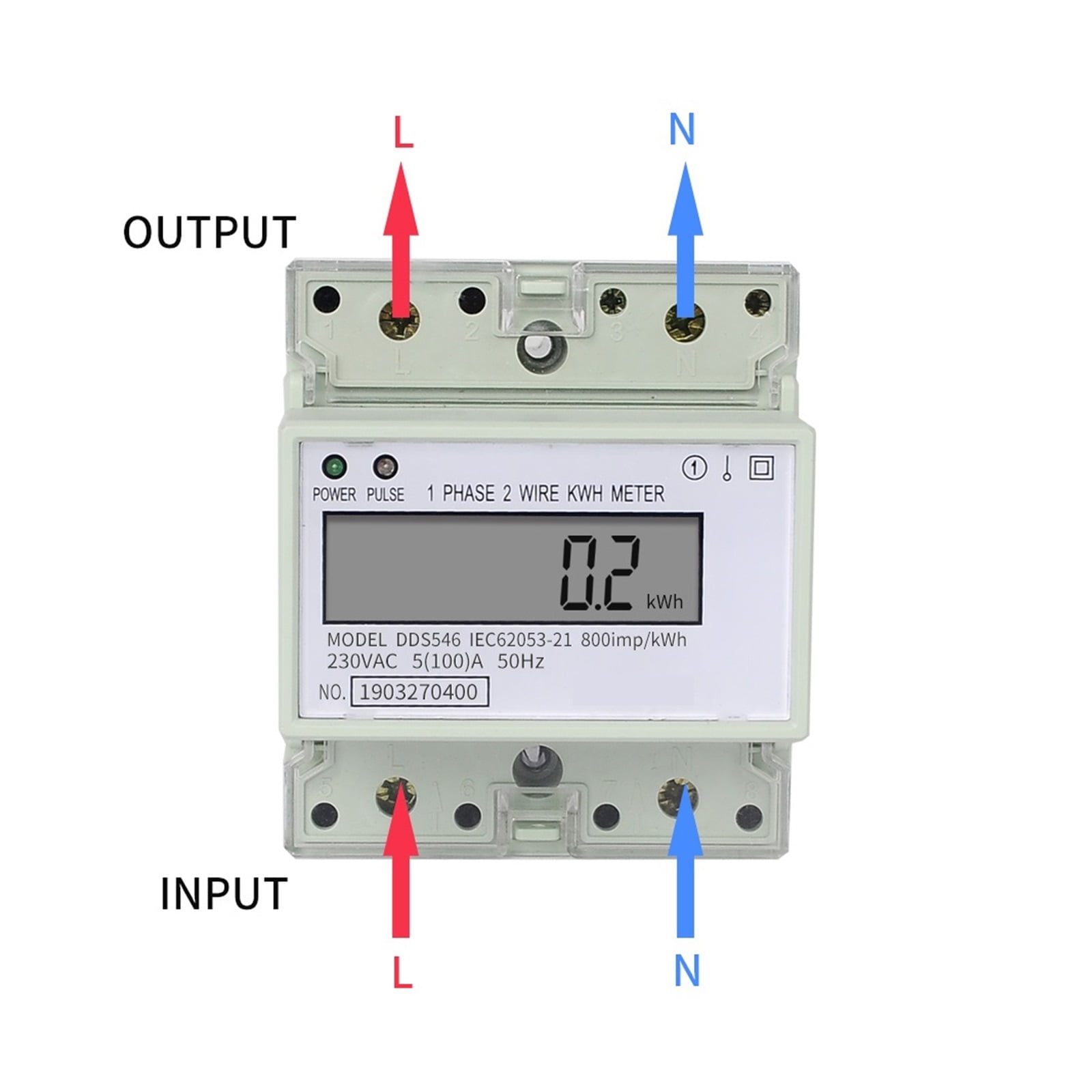 Single Phase 2 Wires Digital Wattmeter Electric Energy Meter Power Energy Consumption Monitor Din Rail 5(100)A Power Consumption Monitor ,Overload Protection