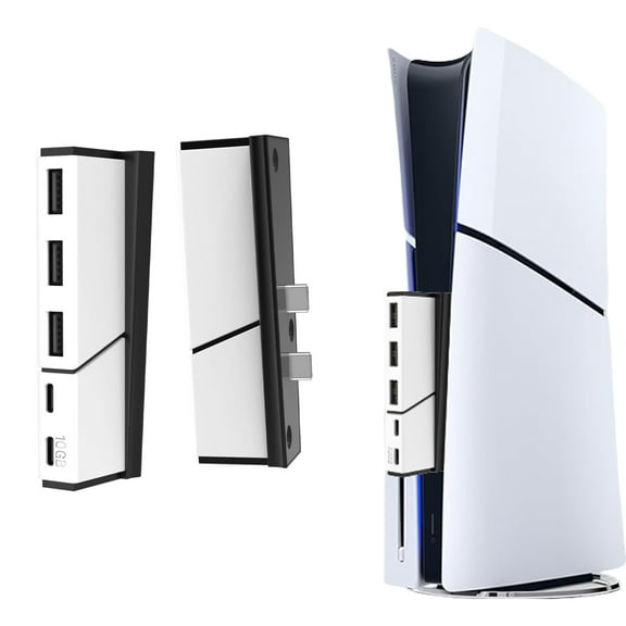 5 Ports USB Hub for PS5 Slim - High-Speed USB Port Extender Adapter with 3 USB   2 Type-C Port for PS5 Slim Console Disc & Digital Edition-White Black