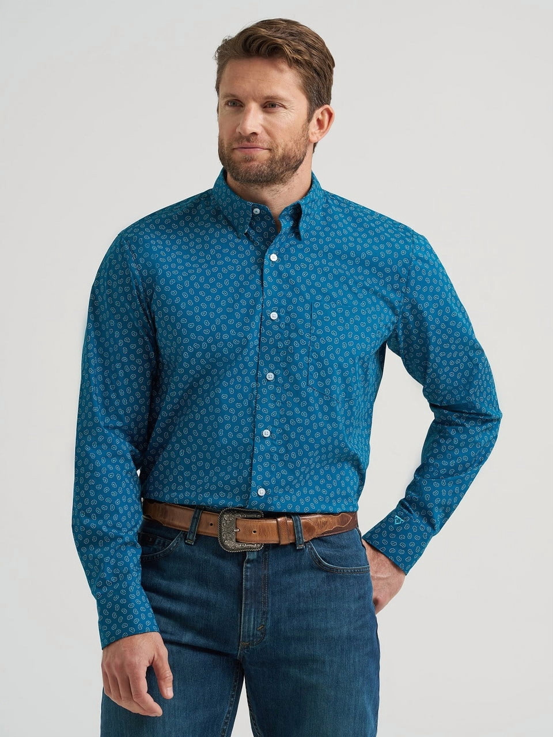 Wrangler Men's Light Stonewash Denim Snap Work Shirt with Western