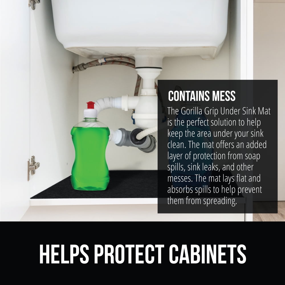 GORILLA GRIP LeakGuard Under Sink Mat, Waterproof Shelf Liner, Non-Adhesive, 24x24 Black