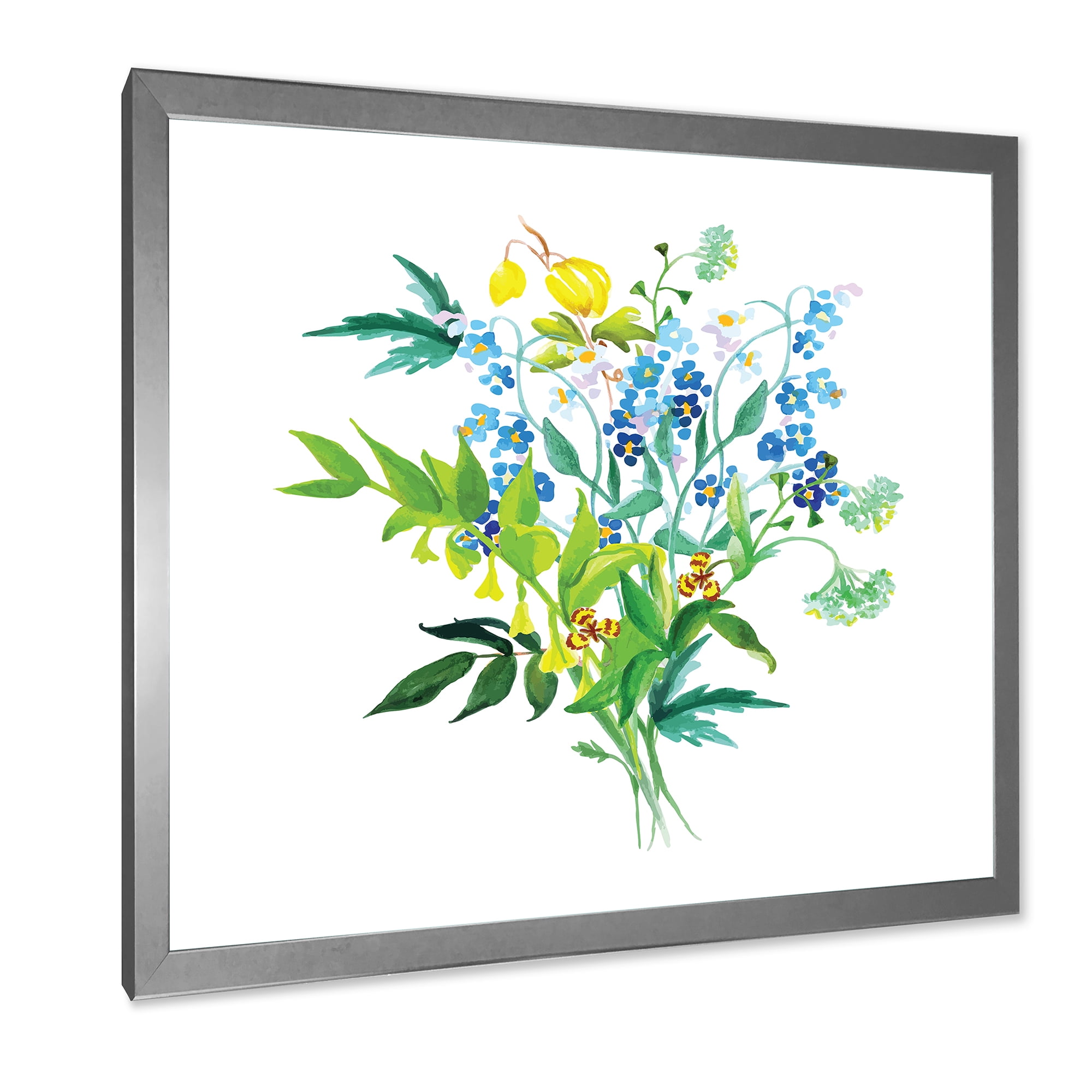 Designart 'Meadow Flowers Garland On White' Farmhouse Framed Art Print