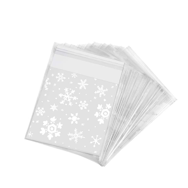 Bolsa de Embalaje de Regalo de Navidad ANGGREK Plástico Estampado Copos de Nieve 100 Uds