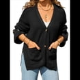 thumbnail image 3 of Suéter de Punto Grueso para Mujer, Cárdigan de Larga con Cuello en V, Botones y Bolsillo para Otoño e Invierno. Negro XL, 3 of 10