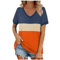 thumbnail image 1 of Timegard Summer Top for Women V Neck Short Sleeve Casual Tunic Top Comfy Color Block Drop Shoulder Blouse, 1 of 5