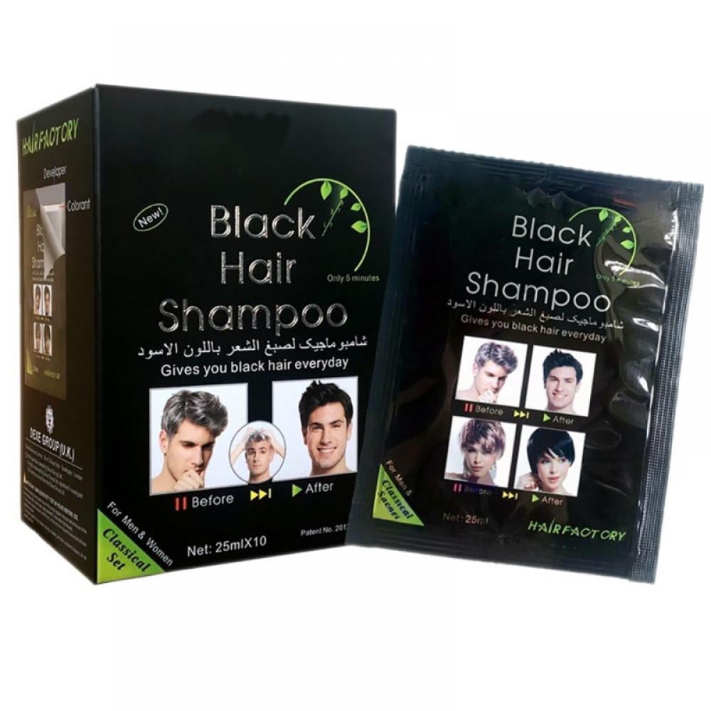 10 PCS Dexe Black Hair Shampoo Instant Hair Dye for Men Black Color - Simple to Use - Hair Dye Permanent - Last 30 days - Natural Ingredients, Black Hair Dye