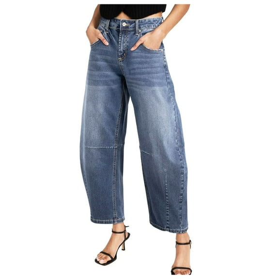 Letdown Barrel Jeans for Women Cropped Baggy High Waisted Jeans Stretchy Y2K Casual Comfort Ankle Wide Leg Denim Pants with Pockets