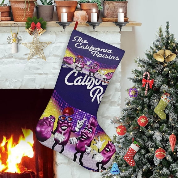 The California Raisins-theme Christmas Stockings,Fine white linen for Stairs Fireplace Hanging Xmas Home Decor Christmas gift17.7"X12.6"(45cm×32cm)