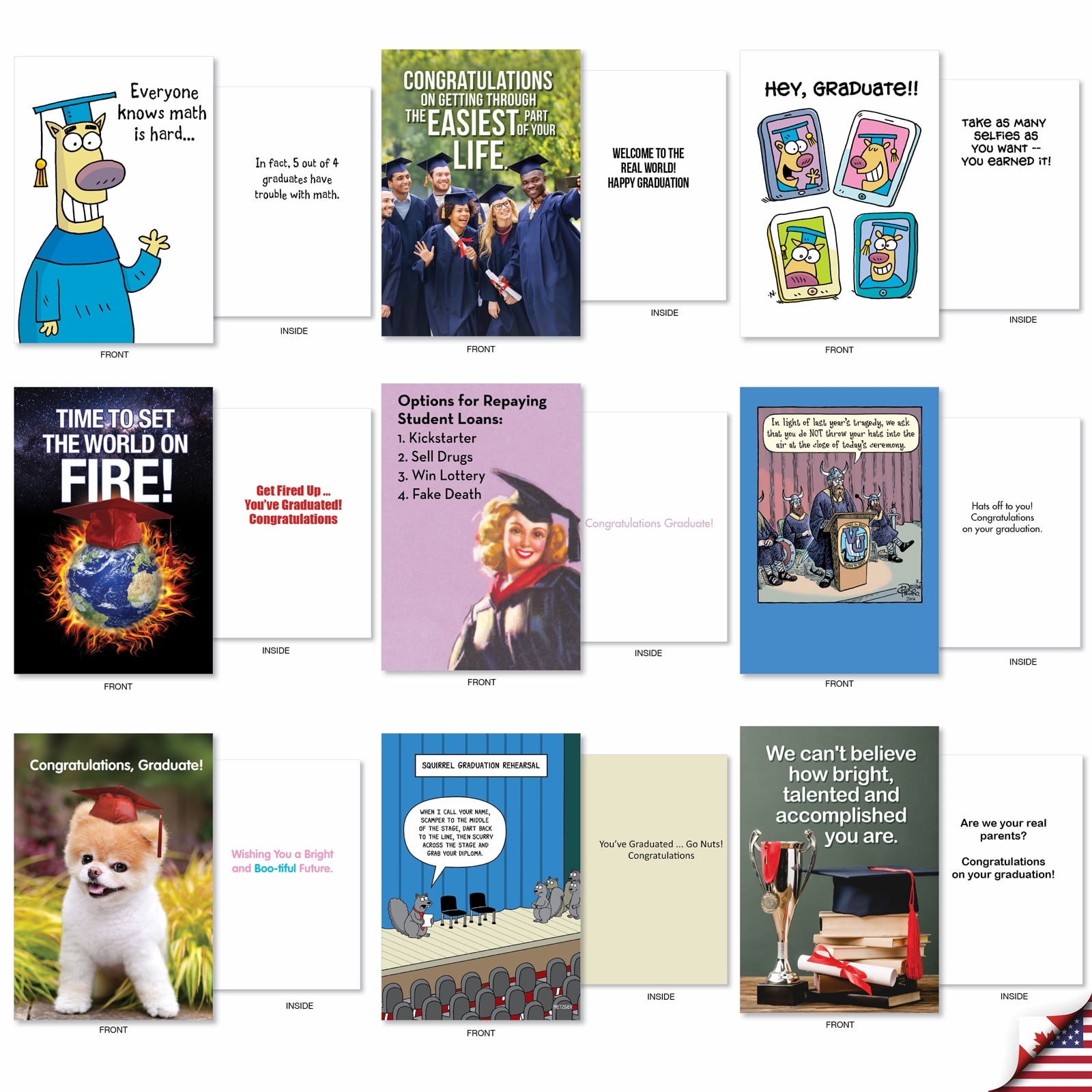 NobleWorks 36 Assorted Box Set Funny Graduation Greeting Cards (Graduate) w/5 x 7 Inch Envelopes (36 Designs, 1 Each) Great Grads AC10366GDG-B1x36
