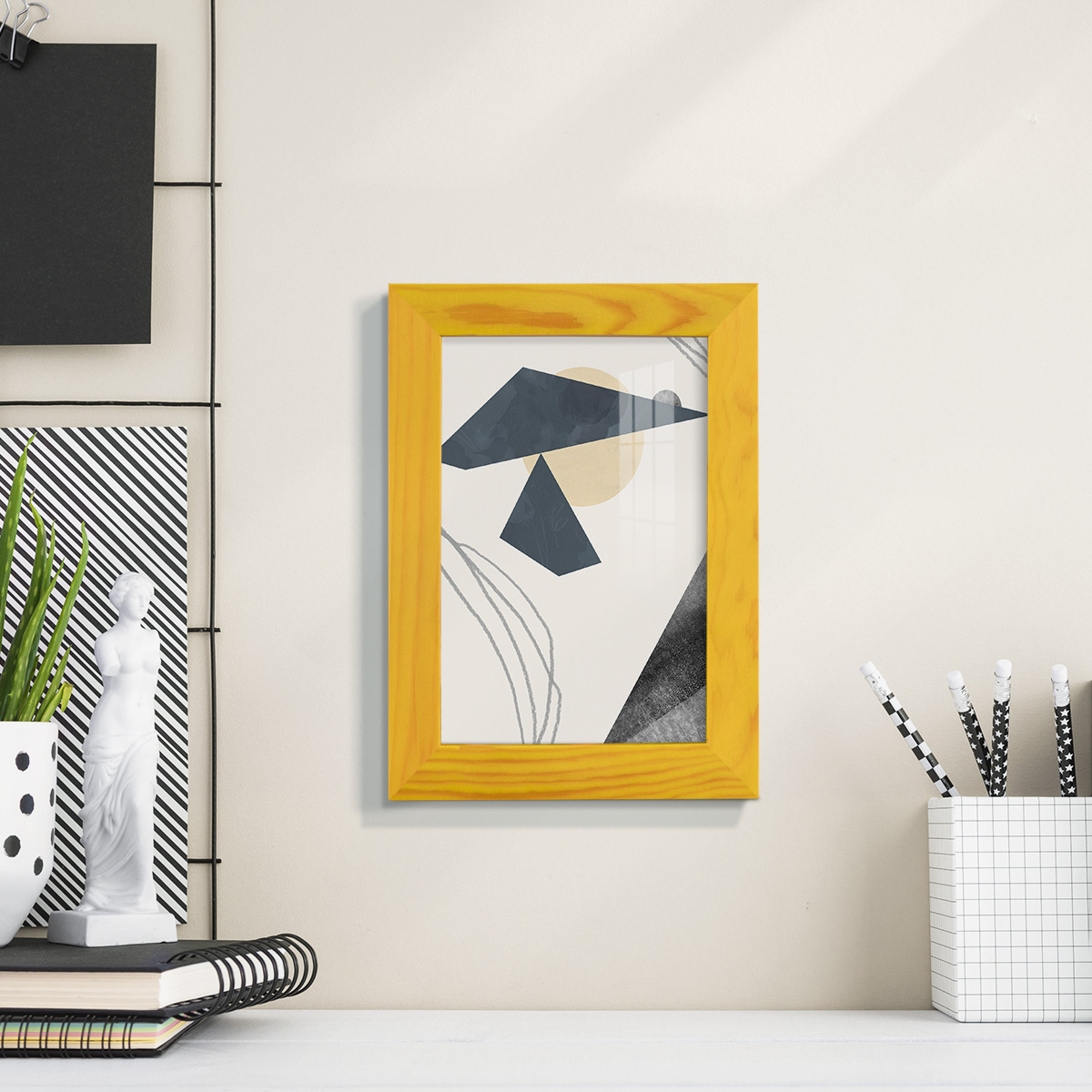 Diamond Slate IV - Framed Print w/glass - Sunflower Yellow