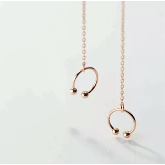QQTDFG 925 Sterling Silver Ear Cuff Thread Threader Line Dangle Earring A1508-Rose Gold - 1 Pair