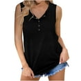 thumbnail image 2 of Idoravan Women's Plus Size Tops Clearance Womens Summer Loose V-Neck Slit Button Solid Sleeveless Tank Top T-Shirt, 2 of 9