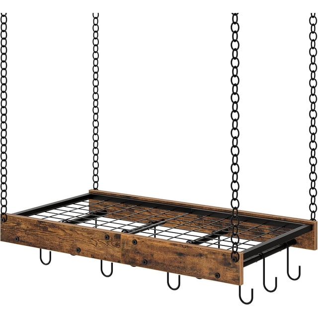Hanging Pot Rack Ceiling Wall Mounted Pot Rack for Kitchen Industrial Style Pot Hanger with Hooks Cookware Storage Organizer for Pots and Pans Rustic and TPRBFC