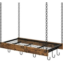 Hanging Pot Rack, Vintage Pot Hangers for Kitchen, Ceiling Mounted Pot Rack, Pot and Pan Hanging Rack with 12 S-Shaped Hooks, for Cookware Storage, Rustic Brown and Black