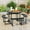 Black, variant on Costway Round Picnic Table Bench Set with 4 Benches Umbrella Hole All Weather Tabletop White