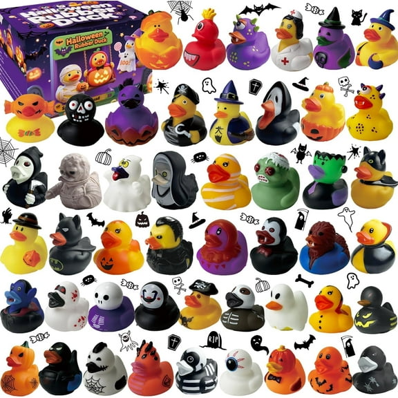 Xumou 48 PCS Halloween Rubber Ducks Party Favor Toys Bulk Assortment for Jeeps Ducking, Trick or Treat Supplies Goodie Bag Fillers, Halloween Bathtub Toys